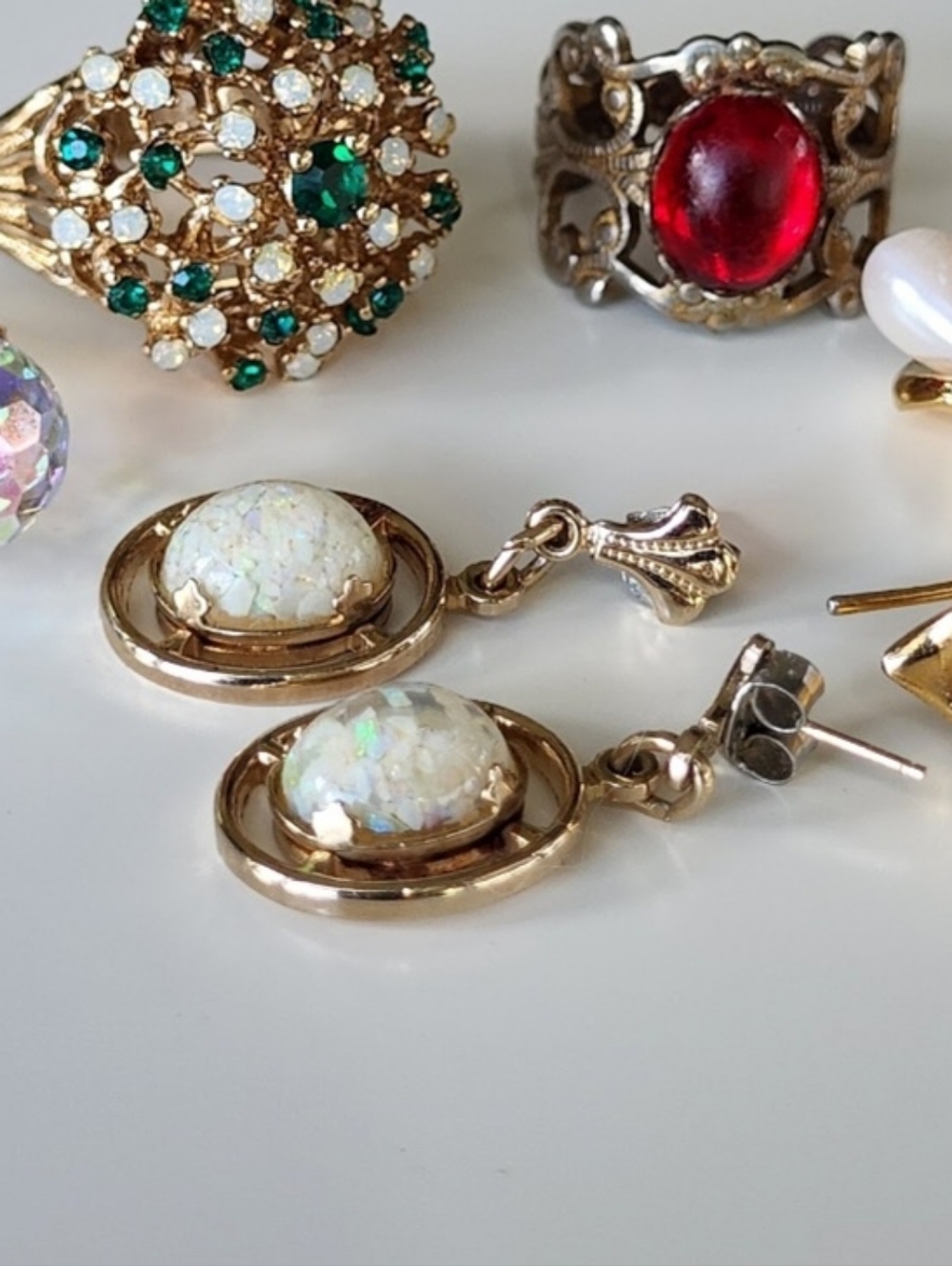 Vintage 18kt GF Crushed Opal Earrings